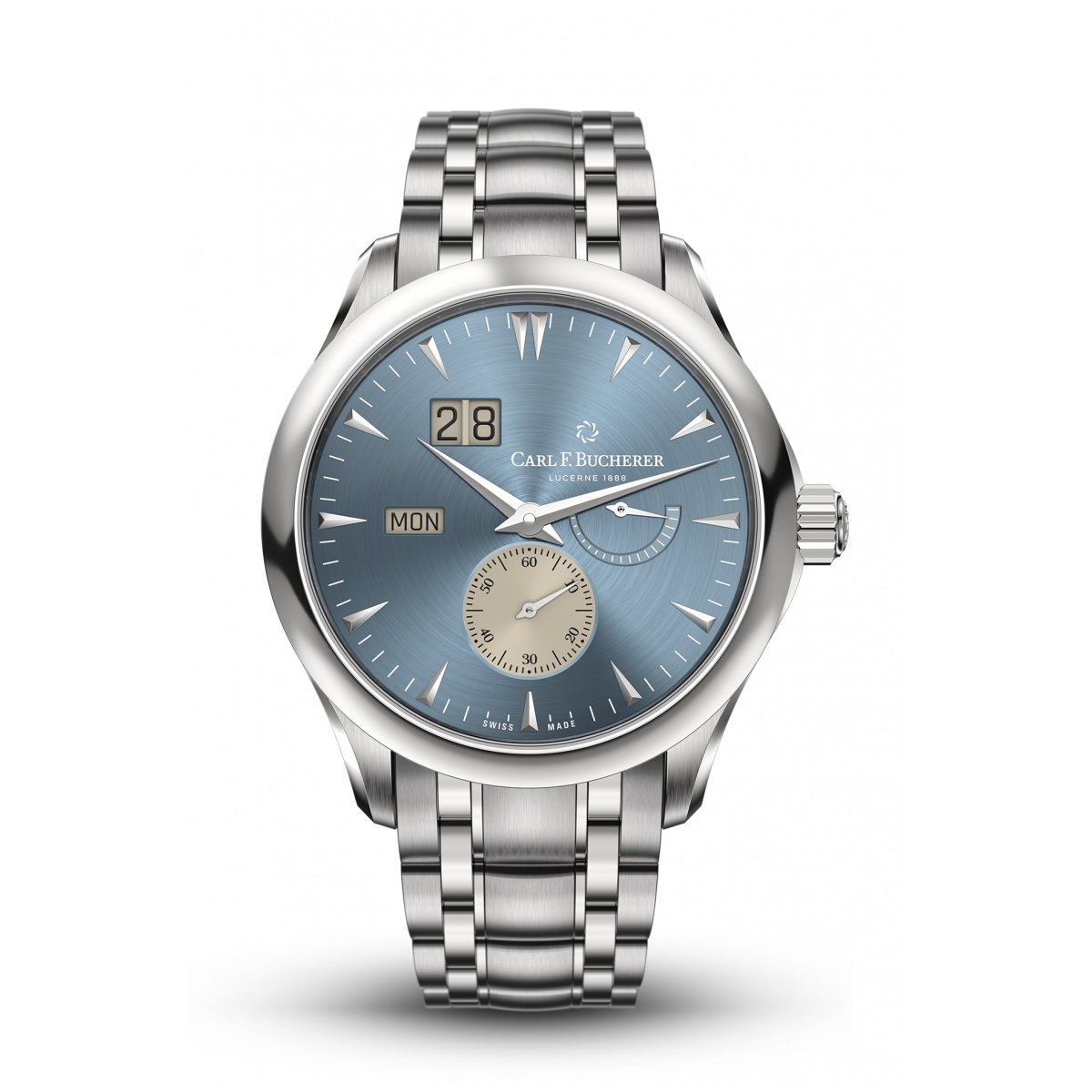Carl F. Bucherer 00.10926.08.53.21 : Manero Peripheral BigDate Stainless Steel / Light Blue / Bracelet