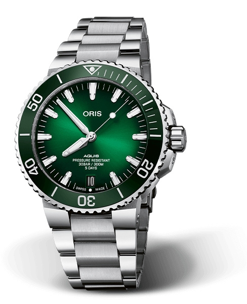 Oris 01 400 7763 4157-07 8 24 09PEB : Aquis Date Calibre 400 43.5 Stainless Steel / Green / Bracelet