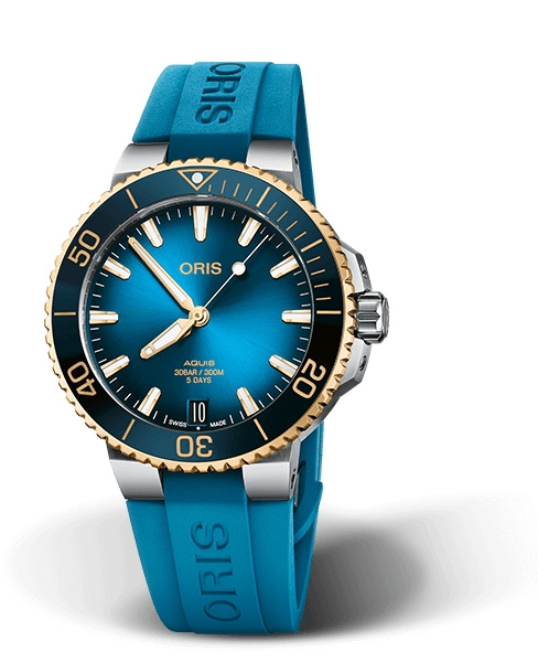 Oris 01 400 7769 6355-07 4 22 75FC : Aquis Date Calibre 400 41.5 Stainless Steel - Yellow Gold / Blue / Rubber
