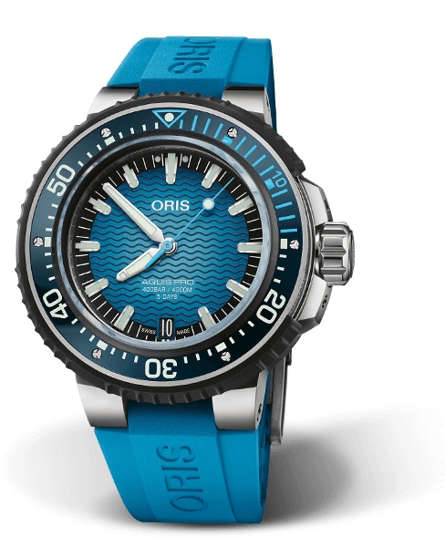 Oris 01 400 7777 7155-Set : AquisPro 4000M Titanium / Blue / Rubber