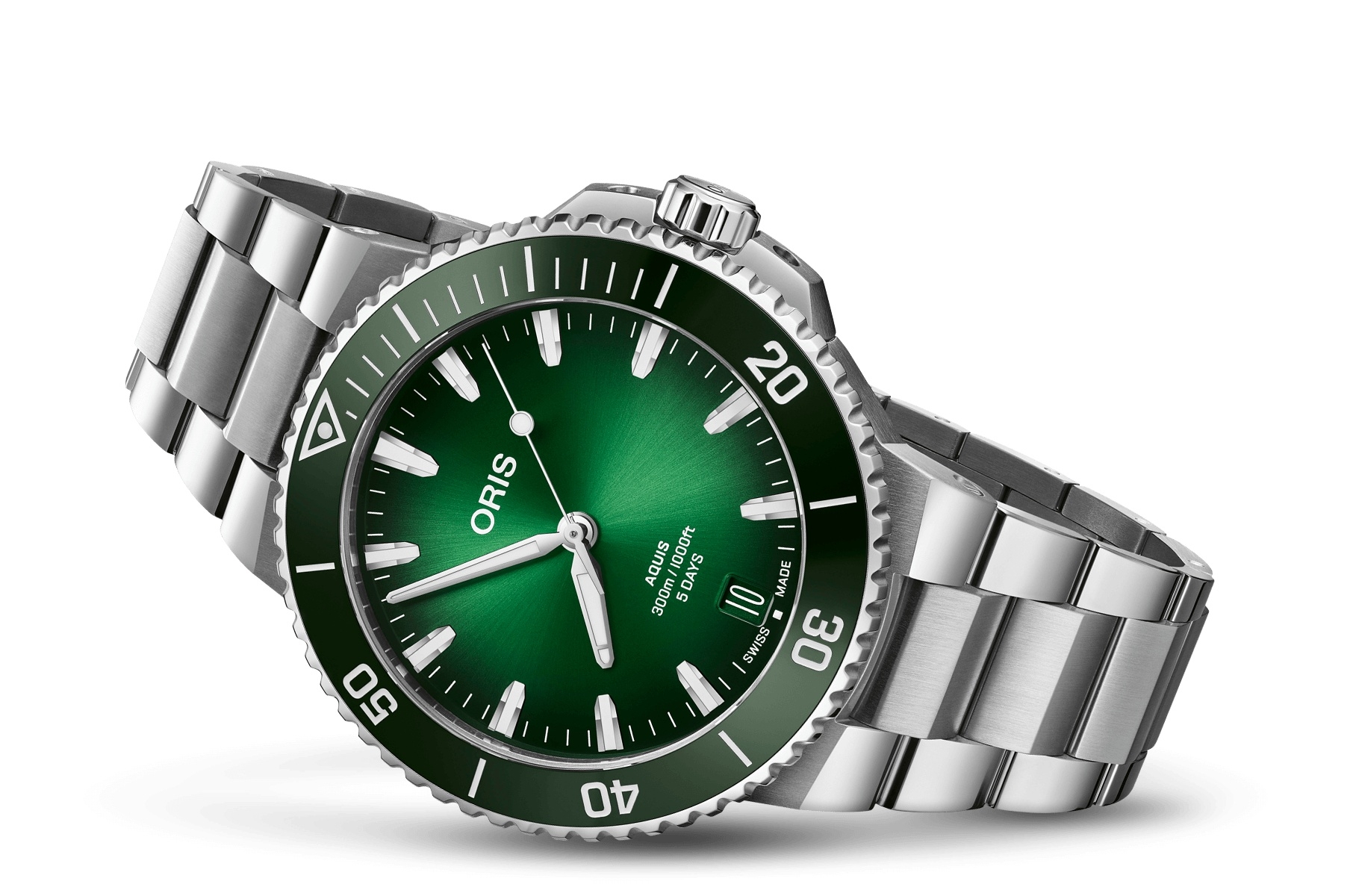 Oris 01 400 7790 4157-07 8 23 02PEB : Aquis Date Calibre 400 43.5 Stainless Steel / Green / Bracelet
