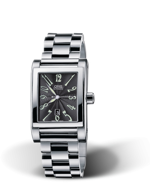 Oris 01 561 7526 4064-07 8 16 68 : Rectangular Date 24 Stainless Steel / Black - Arabic / Bracelet
