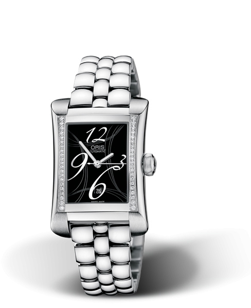 Oris 01 561 7621 4964-07 8 16 75 : Rectangular Date Diamonds 25.9 Stainless Steel / Black / Bracelet