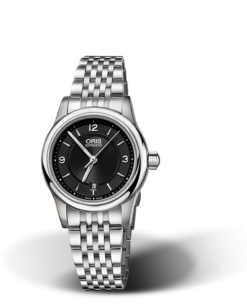 Oris 01 561 7650 4034-07 8 14 10 : Classic Date Lady 28.5 Stainless Steel / Black / Bracelet