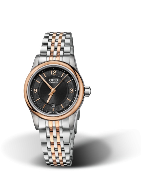 Oris 01 561 7650 4334-07 8 14 12 : Classic Date Lady 28.5 Stainless Steel - Rose Gold / Black / Bracelet