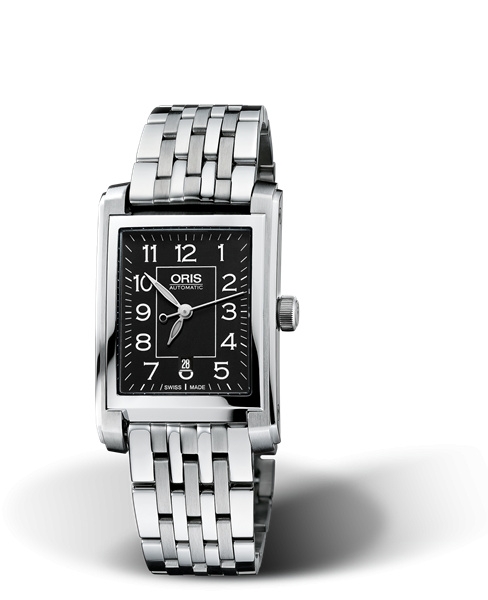 Oris 01 561 7656 4034-07 8 17 82 : Rectangular Date 24.5 Stainless Steel / Black - Arabic / Bracelet