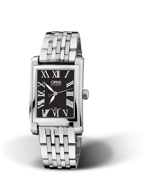 Oris 01 561 7656 4074-07 8 17 82 : Rectangular Date 24.5 Stainless Steel / Black - Roman / Bracelet
