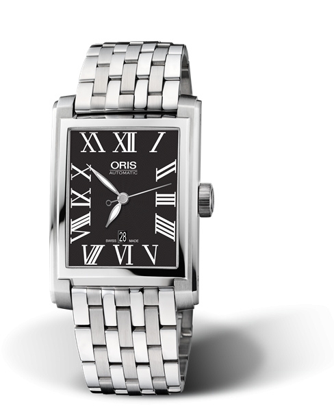 Oris 01 561 7657 4074-07 8 21 82 : Rectangular Date 30 Stainless Steel / Black - Roman / Bracelet
