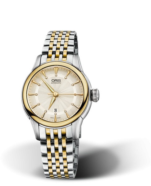 Oris 01 561 7687 4381-Set MB : Artelier Date Diamonds 31 Stainless Steel - Yellow Gold / Jungfraujoch