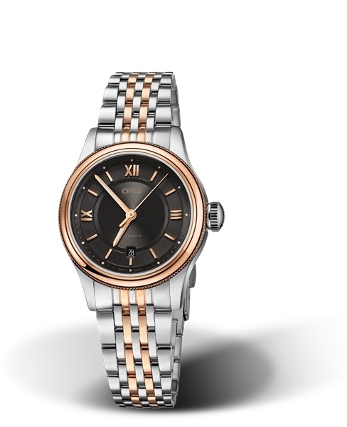 Oris 01 561 7718 4373-07 8 14 12 : Classic Date Lady 28.5 Stainless Steel - Rose Gold / Grey / Bracelet
