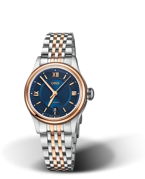 Oris 01 561 7718 4375-07 8 14 12 : Classic Date Lady 28.5 Stainless Steel - Rose Gold / Blue / Bracelet