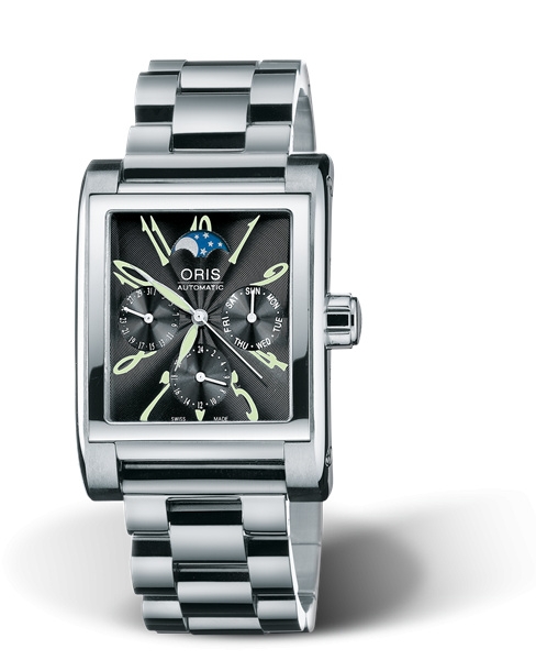 Oris 01 581 7528 4064-07 8 22 68 : Rectangular Complication Stainless Steel / Black - Arabic / Bracelet