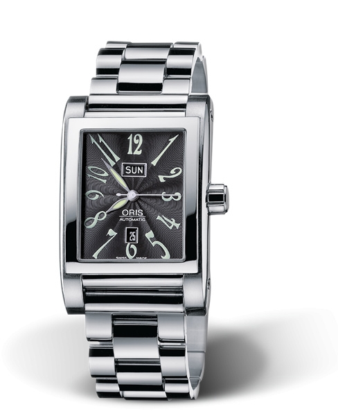 Oris 01 585 7525 4064-07 8 20 68 : Rectangular Day Date 30 Stainless Steel / Black / Bracelet