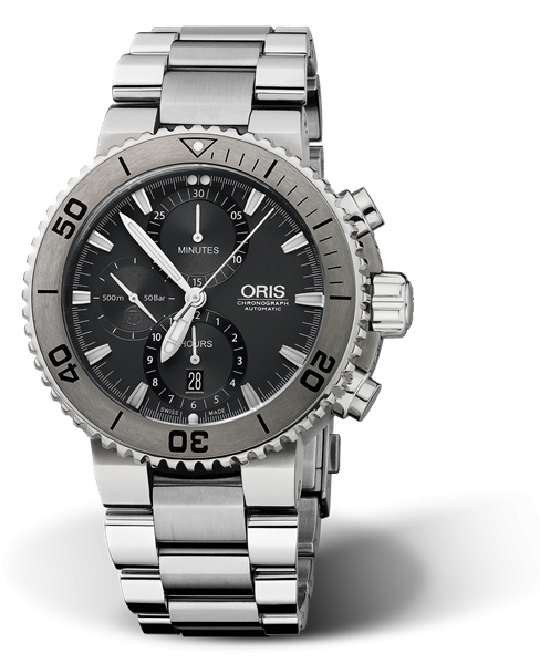 Oris 01 674 7655 7253-07 8 26 75PEB : Aquis Chronograph 46 Titanium / Grey / Bracelet