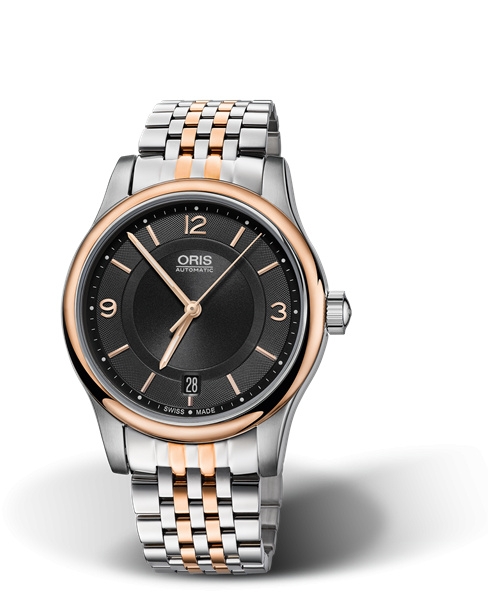 Oris 01 733 7578 4334-07 8 18 63 : Classic Date 37 Stainless Steel - Rose Gold / Black / Bracelet