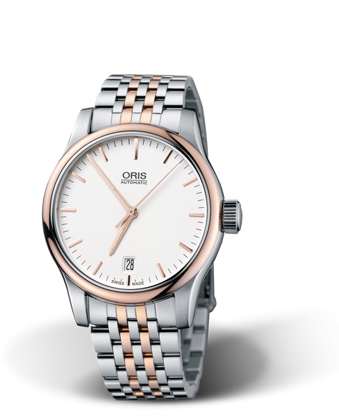 Oris 01 733 7578 4351-07 8 18 63 : Classic Date 37 Stainless Steel - Rose Gold / Silver / Bracelet