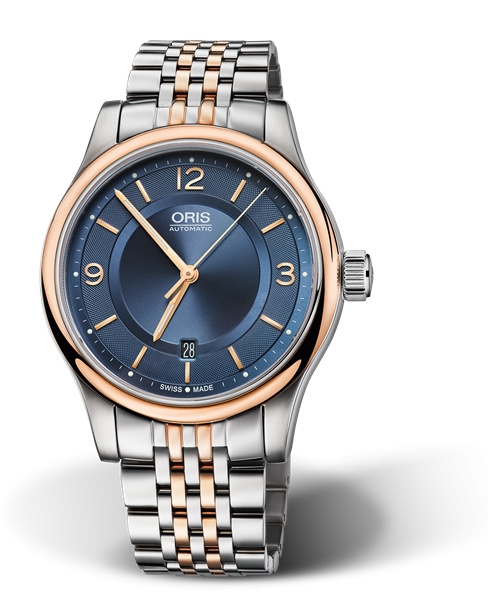 Oris 01 733 7594 4335-07 8 20 63 : Classic Date 42 Stainless Steel - Rose Gold / Blue / Bracelet