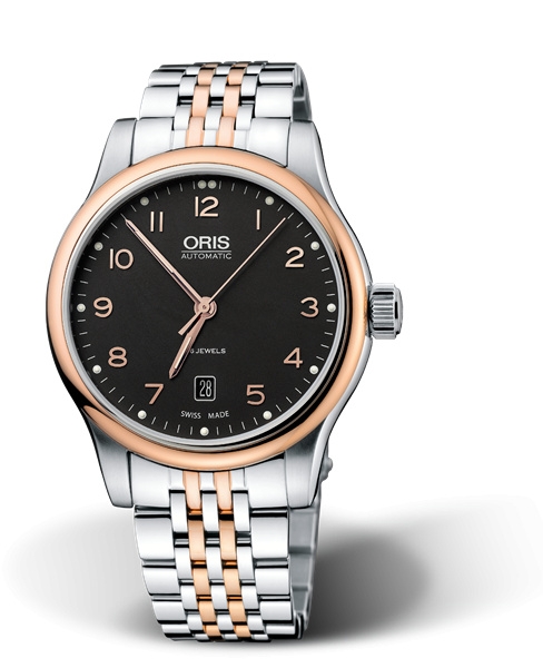 Oris 01 733 7594 4394-07 8 20 63 : Classic Date 42 Stainless Steel - Rose Gold / Black / Bracelet