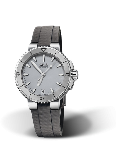 Oris 01 733 7652 4143-07 5 18 13FC : Aquis Date 36 Stainless Steel / Grey / Textile