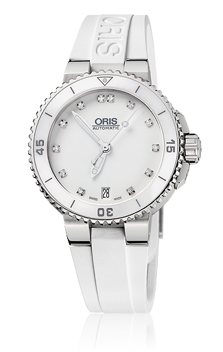 Oris 01 733 7652 4191-07 4 18 31 : Aquis Date 36 Stainless Steel / White - Diamond / Rubber