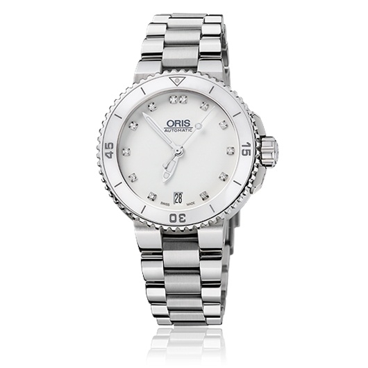 Oris 01 733 7652 4191-07 8 18 01P : Aquis Date 36 Stainless Steel / White - Diamond / Bracelet