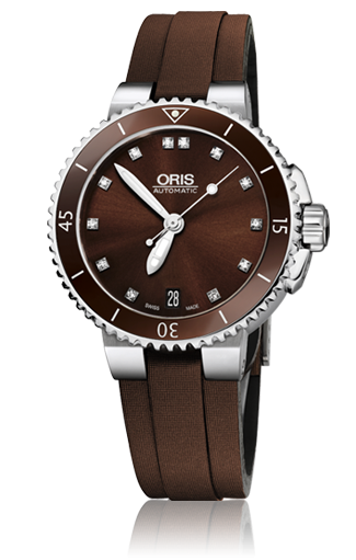 Oris 01 733 7652 4192-07 5 18 12FC : Aquis Date Diamonds 36 Stainless Steel / Brown - Diamond / Rubber