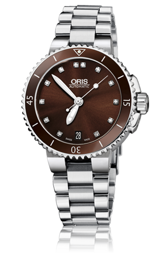 Oris 01 733 7652 4192-07 8 18 01P : Aquis Date Diamonds 36 Stainless Steel / Brown - Diamond / Bracelet