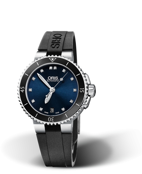 Oris 01 733 7652 4195-07 4 18 34 : Aquis Date 36 Stainless Steel / Blue - Diamond / Rubber