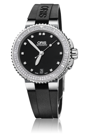 Oris 01 733 7652 4994-07 4 18 34 : Aquis Date Diamonds 36 Stainless Steel / Black - Diamond / Rubber