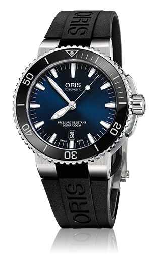 Oris 01 733 7653 4135-07 4 26 34EB : Aquis Date 43 Stainless Steel / Blue / Rubber