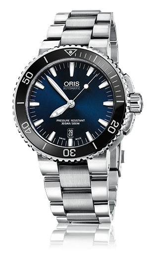 Oris 01 733 7653 4135-07 8 26 01PEB : Aquis Date 43 Stainless Steel / Blue / Bracelet