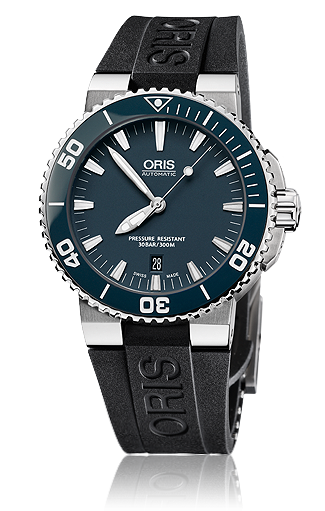 Oris 01 733 7653 4155-07 4 26 34EB : Aquis Date 43 Stainless Steel / Blue / Rubber