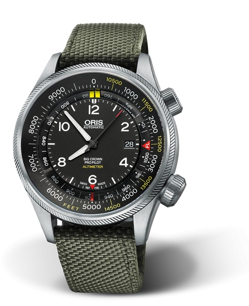 Oris 01 733 7705 4134-Set 5 23 14FC : Big Crown ProPilot Altimeter Feet / Green Textile