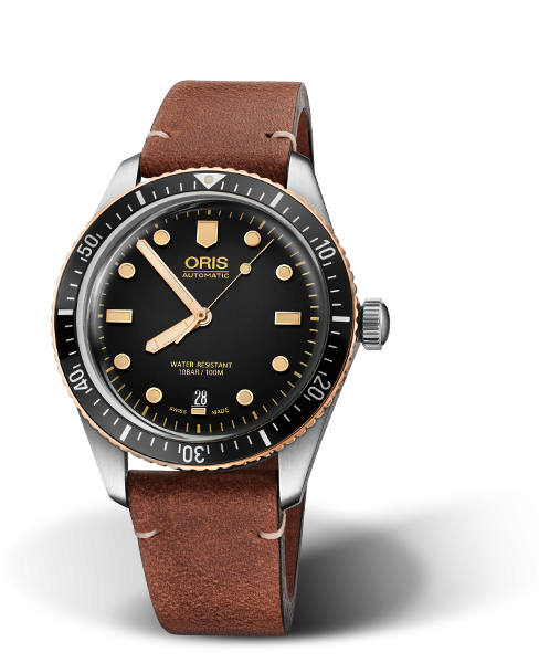 Oris 01 733 7707 4354-07 5 20 45 : Divers Sixty-Five 40 Stainless Steel / Bronze / Black / Calf