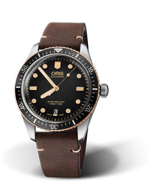 Oris 01 733 7707 4354-07 5 20 55 : Divers Sixty-Five 40 Stainless Steel / Bronze / Black / Calf