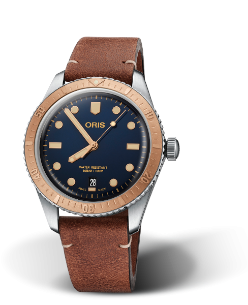 Oris 01 733 7707 4355-07 5 20 45 : Divers Sixty-Five 40 Stainless Steel / Bronze / Blue / Calf