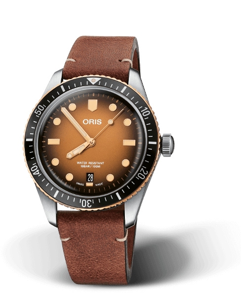 Oris 01 733 7707 4356-07 5 20 45 : Divers Sixty-Five 40 Stainless Steel / Bronze / Brown / Calf