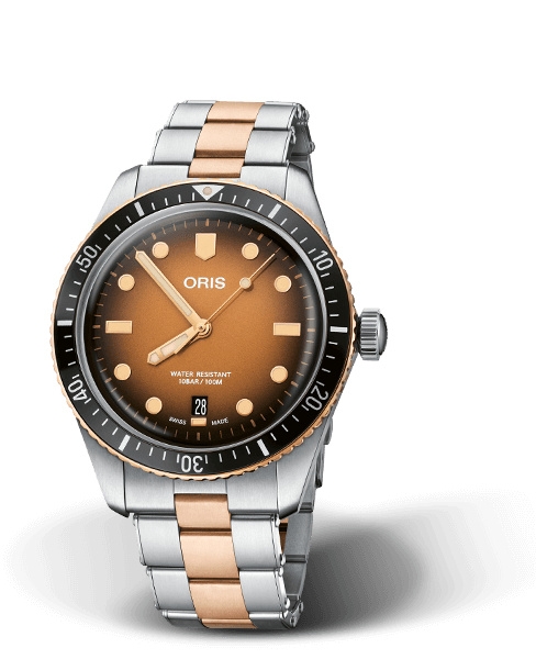 Oris 01 733 7707 4356-07 8 20 17 : Divers Sixty-Five 40 Stainless Steel / Bronze / Brown / Bracelet