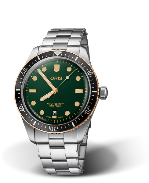 Oris 01 733 7707 4357-07 8 20 18 : Divers Sixty-Five 40 Stainless Steel / Bronze / Green / Bracelet