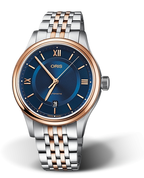 Oris 01 733 7719 4375-07 8 20 12 : Classic Date 42 Stainless Steel - Rose Gold / Blue / Bracelet