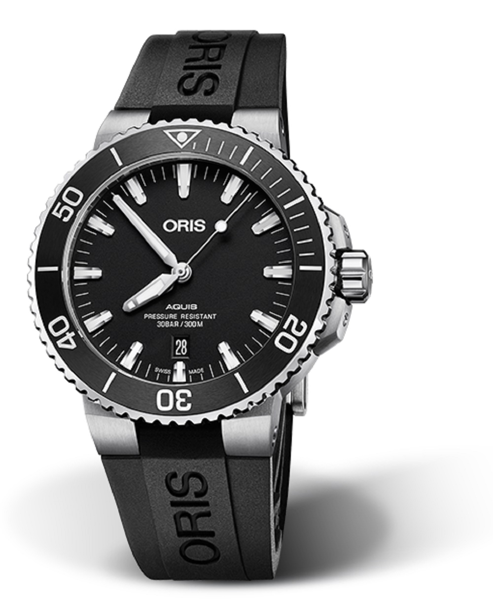 Oris 01 733 7730 4124-07 4 24 64EB : Aquis Date 43.5 Stainless Steel / Matte Black / Rubber