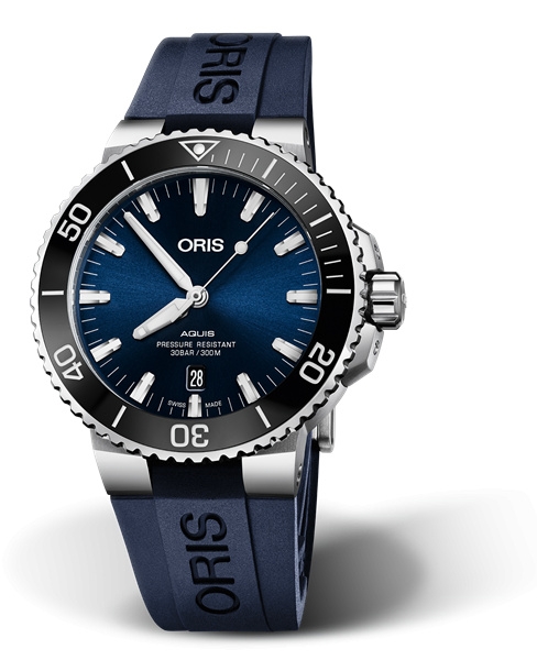Oris 01 733 7730 4135-07 4 24 65EB : Aquis Date 43 Stainless Steel / Blue / Rubber