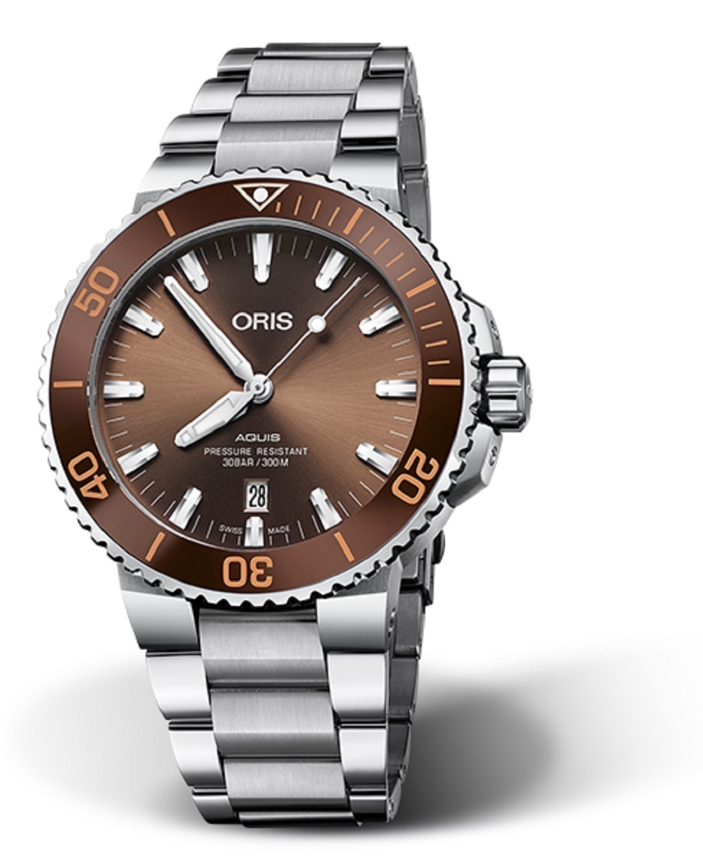 Oris 01 733 7730 4152-07 8 24 05PEB : Aquis Date 43.5 Stainless Steel / Brown / Bracelet