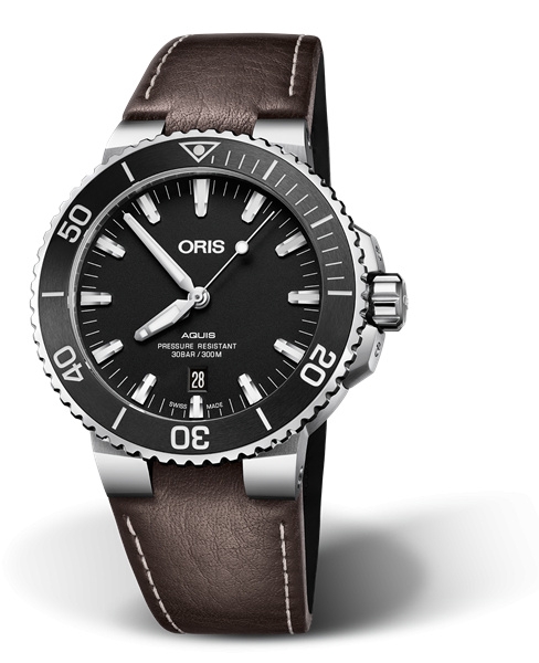 Oris 01 733 7730 4154-07 5 24 10EB : Aquis Date 43.5 Stainless Steel / Matte Black / Calf