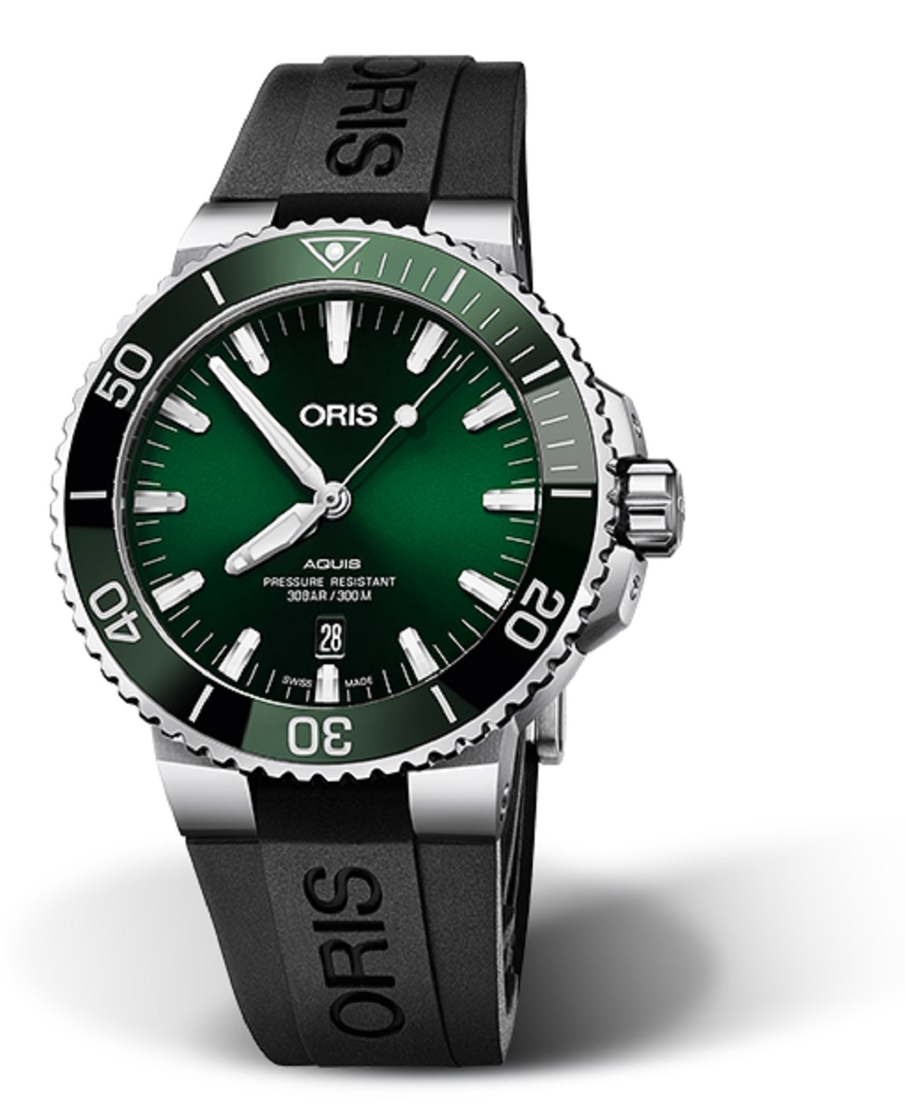 Oris 01 733 7730 4157-07 4 24 64EB : Aquis Date 43.5 Stainless Steel / Green / Rubber