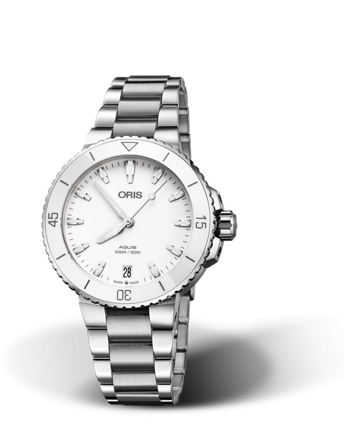 Oris 01 733 7731 4151-07 8 18 05P : Aquis Date 36.5 Stainless Steel / White / Bracelet
