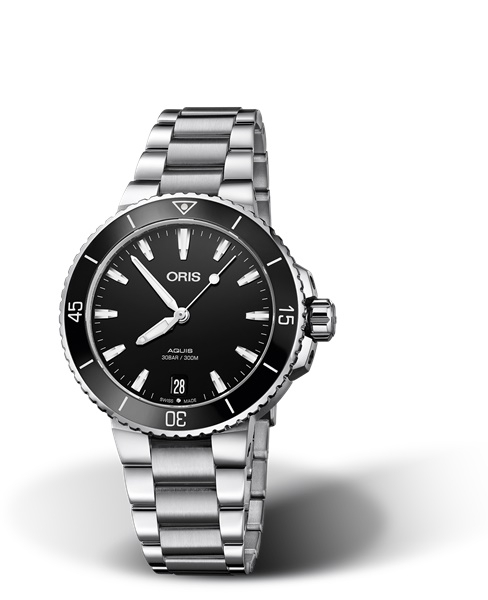 Oris 01 733 7731 4154-07 8 18 05P : Aquis Date 36.5 Stainless Steel / Black / Bracelet