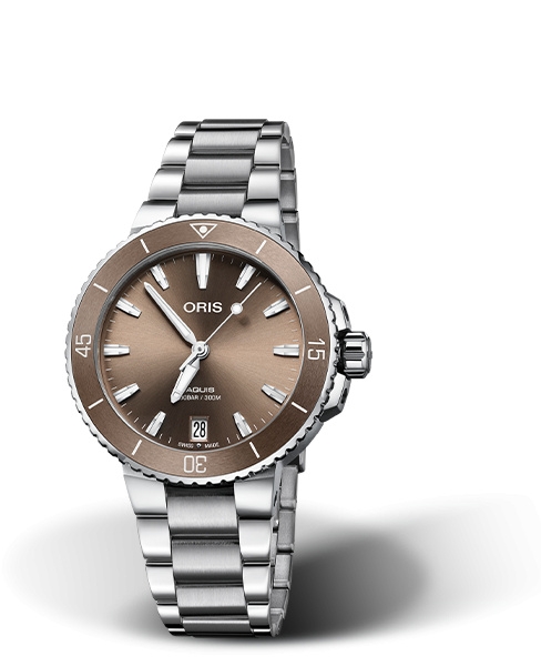Oris 01 733 7731 4156-07 8 18 05P : Aquis Date 36.5 Stainless Steel / Brown / Bracelet