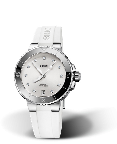Oris 01 733 7731 4191-07 4 18 63FC : Aquis Date 36.5 Stainless Steel / White - Diamond / Rubber