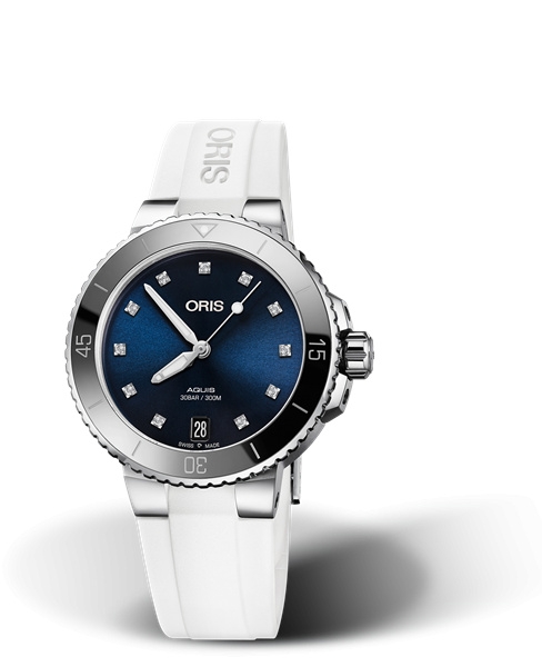 Oris 01 733 7731 4195-07 4 18 63FC : Aquis Date Diamonds 36.5 Stainless Steel / Blue - Diamond / Rubber